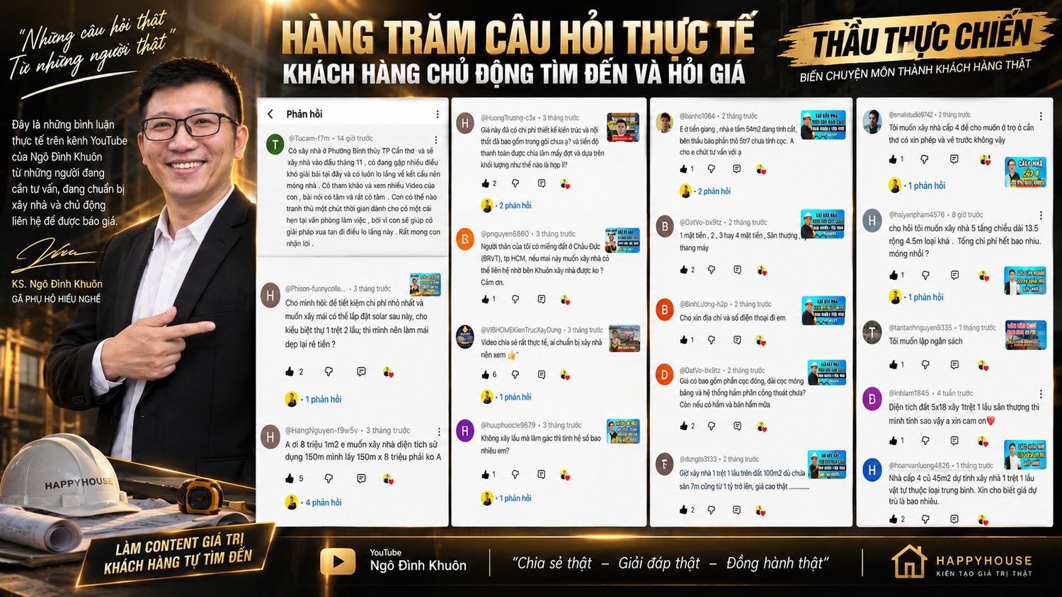 Hàng trăm câu hỏi thực tế: khách hàng chủ động tìm đến và hỏi giá — bình luận trên kênh YouTube Ngô Đình Khuôn